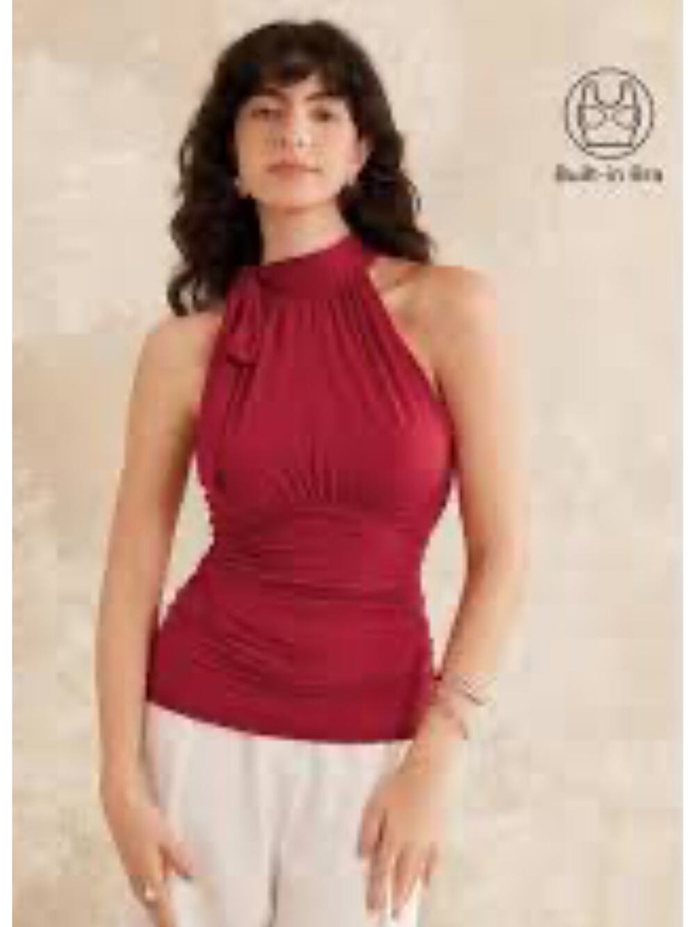 Brand New OGL Women's Size Large Eco Kiss Gathered Sleeveless Blouse Top Red